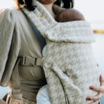 PouchCo Comfort Baby Carrier - Beige & White Houndstooth - Image 11