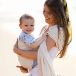 PouchCo Pure Linen Ring Sling - Oatmeal with Brown Rings