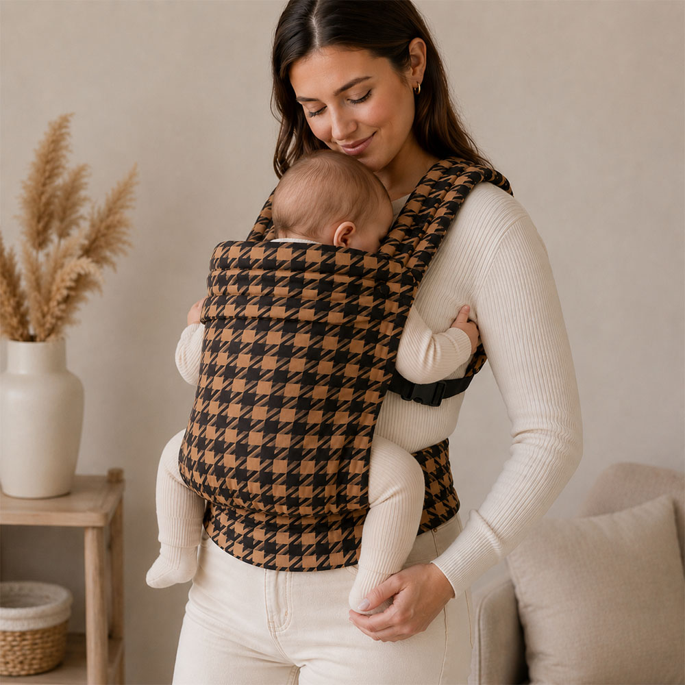 PouchCo SnugGo Baby Carrier - Brown & Toffee Houndstooth