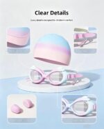 Swimming Goggles For Kids Swimming Cap Swimming Set With Ear Plugs - Pink - Image 6