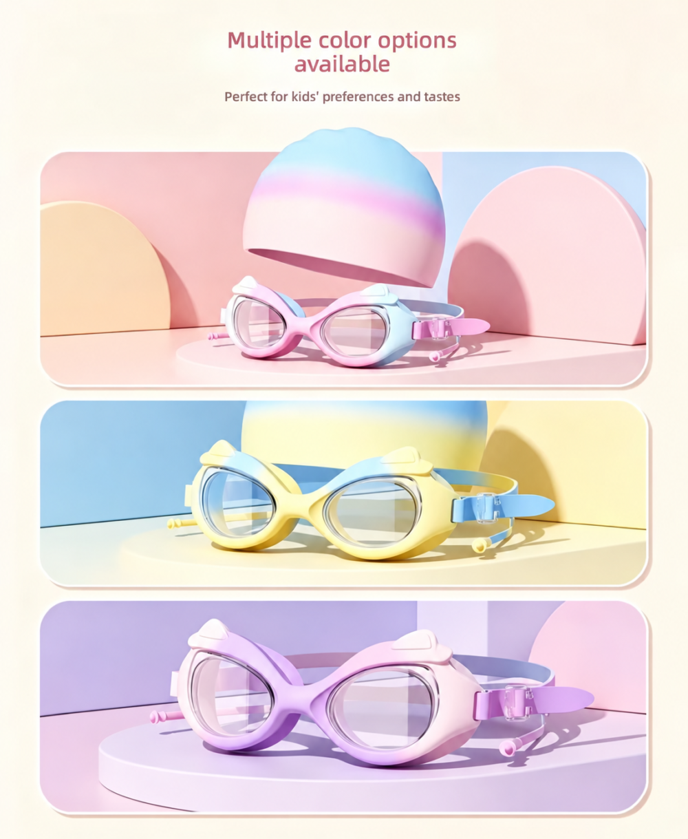 Swimming Goggles For Kids Swimming Cap Swimming Set With Ear Plugs - Pink - Image 7