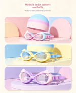 Swimming Goggles For Kids Swimming Cap Swimming Set With Ear Plugs - Pink - Image 7