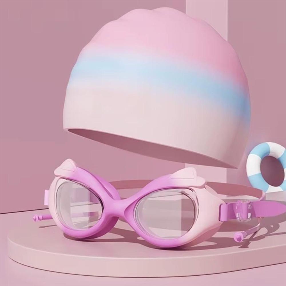 Kids Swim Set with Swim Cap with Goggles & Earplugs - Pink